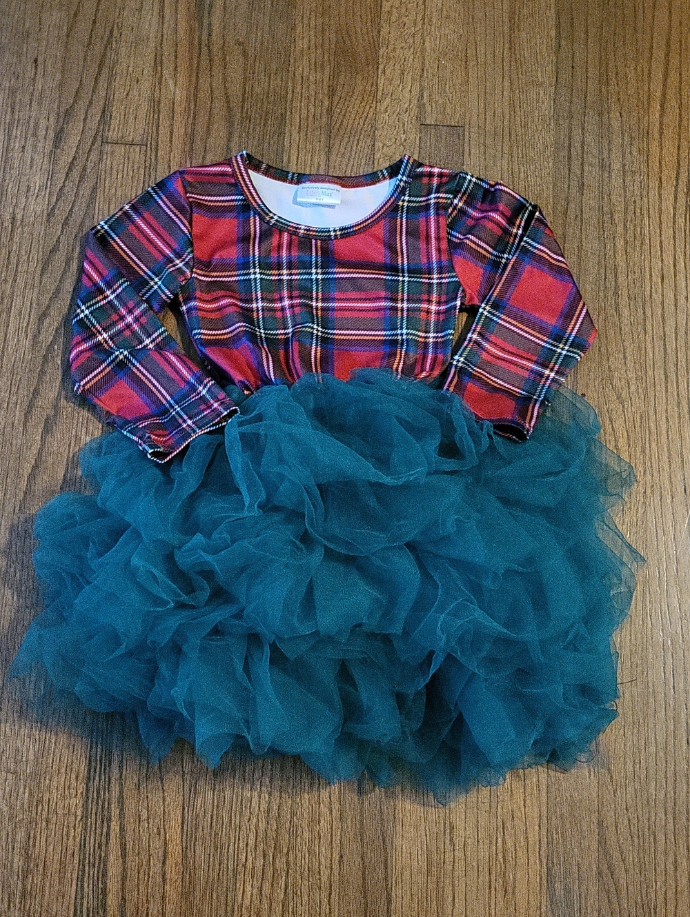 Girls Red Plaid Top with Teal Tulle Skirt Holiday Dress